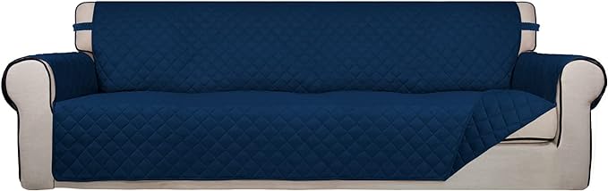 PureFit Reversible Quilted Sofa Cover, Water Resistant Slipcover Furniture Protector, Washable Couch Cover with Non Slip and Elastic Straps for Kids, Dogs, Pets (XX Large, Navy/Navy)