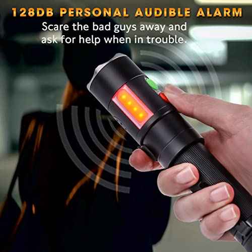 Self Defense Rechargeable Flashlight with 128dB Personal Alarms for Emergency or Safety,800 High Lumens,COB Work Light,Magnetic for Outdoors,Camping...