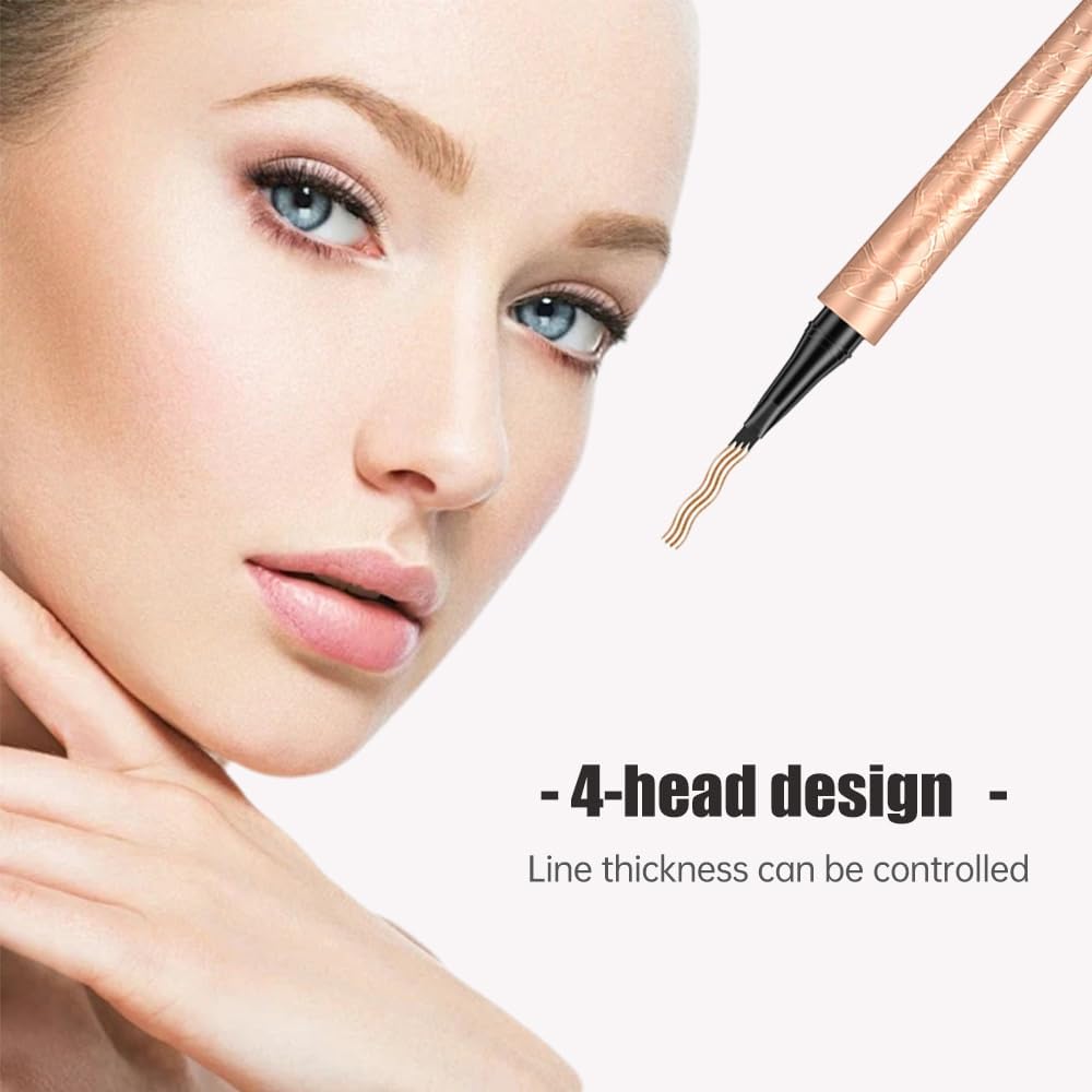 Microblading Eyebrow Pen, 2025 New 3D Waterproof Eyebrow Pencil, Premium Eye Brow Pen with 4 Tip, Long-Lasting Natural Magic Eyebrow Makeup Fine Stroke Contouring Pencil Stay on All Day (Black)