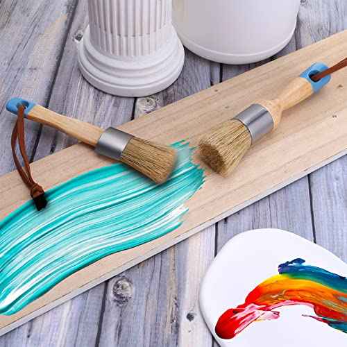 2 Pack Chalk Paint Brush, Chalk and Wax Paint Brush Chalk Paint Tool for Furniture Reusable Flat and Round Chalked Paint Brush for Folk Art Home D?cor Wood Projects Furniture Stencils