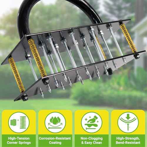 Manual Lawn Aerator - Metal Spike Soil Loosener with Spring-Loaded Base, Self-Cleaning Design for Healthier Grass, Yard & Garden Aeration Tool