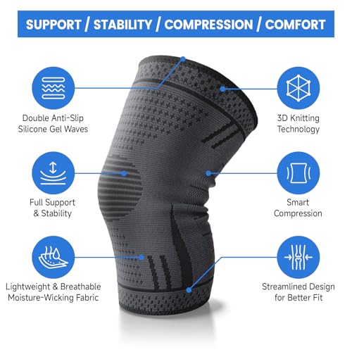 Compression Knee Brace for Women Men 2 Pack Compression Knee Sleeve Knee Brace for Knee Pain Arthritis Meniscus Tear Knee Support for Running Workout Wrestling Weightlifting Sport Athletics Black XL