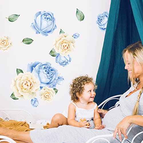 Watercolor Roses Wall Decals (Blue & White Watercolor)