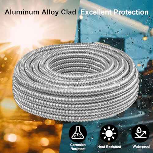 6/3 Metal Clad (MC) Cable with Ground 10ft, 6 Gauge Electric Wire with Aluminum Armor, Solid Bare Copper Conductors for Indoor Outdoor Underground Embedded Installation (6/3, 10 ft)