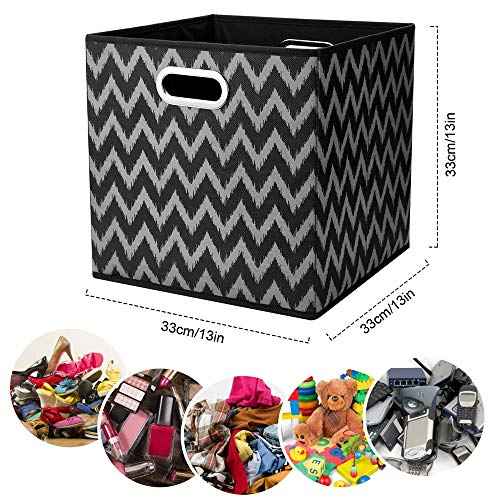 Foldable Cube Storage Boxes 13x13x 13 in Fabric Storage Cubes Bins Black Cube Inserts Storage Chevron Printed Cloth Storage Basketes Folding Drawer for Organizers Shelf Closet,QY-SC03-3