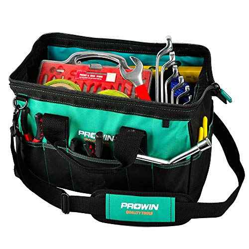 Prowin 16-inch Wide Mouth Tool Bag Multi-pocket Tool Organizer with Adjustable Shoulder Strap, Tool Tote Bag for Men