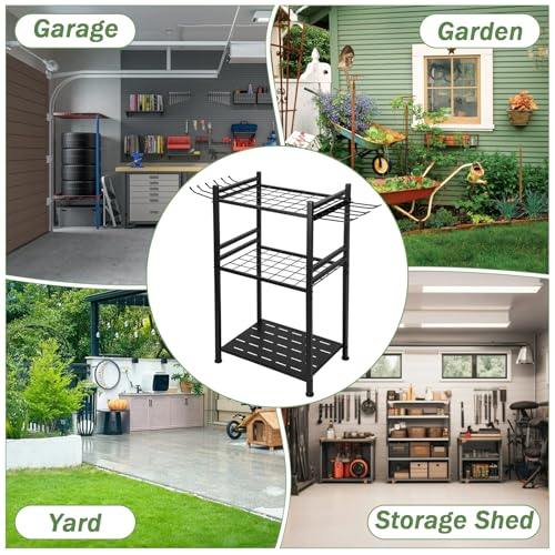 GMAK Garden Tool Organizer, Heavy Duty Garage Tool Storage Rack Utility Yard Tool Tower Rack with Large Hooks for Shed Garage Storage and Organization, for Long Handle Tools, Rake, Brooms, Shovel