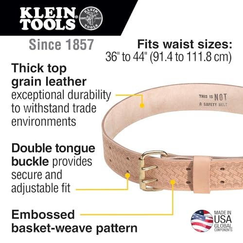 Klein Tools 5415 Tool Belt, Heavy-Duty Leather Work Belt for Contractors, Construction, Carpenters, Electricians, Framers, Ironworkers, Medium