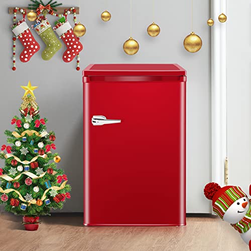 LHRIVER Mini Freezer, 3.0 Cu.ft Small Upright Freezer with Handle, Removable Shelves, Adjustable Thermostat, Low Noise for Bedroom/Apartment/Office, Red