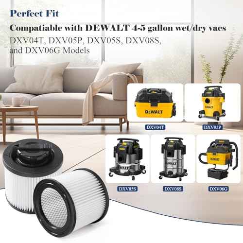 2 Pack DXVC4001 Vacuum Filters Replacement, Compatible with DEWALT 4-5 gallon wet dry shop vac DXV04T DXV05P DXV05S DXV08S and DXV06G