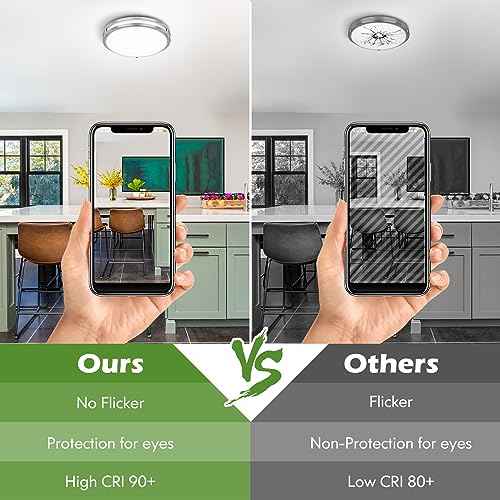 18IN 50W LED Flush Mount Ceiling Light, 5600lm Bright Dimmable LED Ceiling Light Fixture, 2700K-6500K Adjusted, Modern Kitchen Light Fixture Ceiling for Living Room Bedroom, Brushed Nickle, 1-Pack