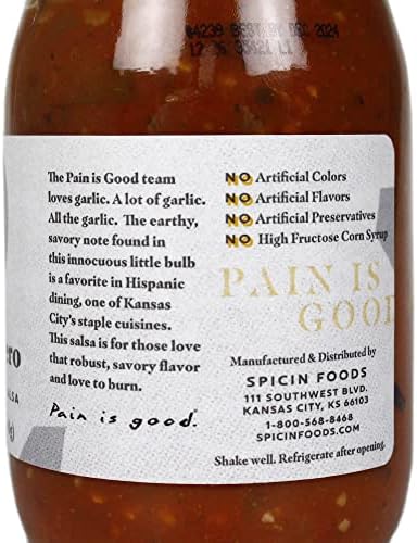 Pain is Good- Habanero Garlic Salsa - 15.5 Ounces- Made in USA with Cayenne & Habanero Peppers - All Natural Ingredients, Non-GMO, Gluten-Free, Sugar-Free, Vegetarian, Keto