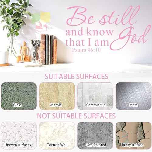 Be Still and Know That I am God Psalm 46:10 Wall Decal Pink Bible Scripture Vinyl Stickers Removable Religious Art DIY Inspirational Quotes Sticker Mural for Bedroom Living Room Home Decoration
