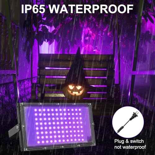 100W LED Black Lights for Glow Party - Waygor UV Blacklight Floodlight 395nm BlackLights Spotlight Purple Black Light Flood Light Fluorescent UV Lights Lamp for Halloween Decor (4 Pack)