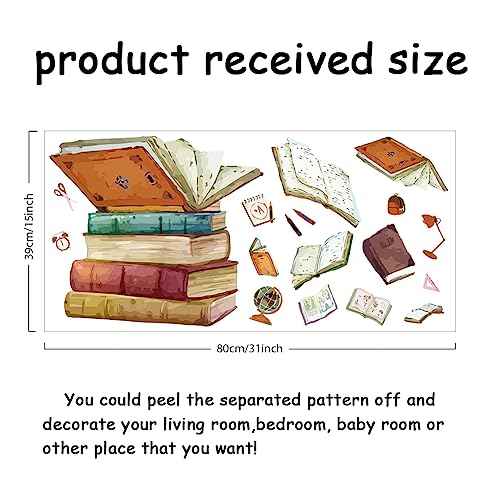 SUPERDANT Magic Book Wall Decals Stickers with Flying Book School Bag Scissors for Bedroom Wall Mural Ruler Globe Decor for School Library Reading Room Classroom Wallpaper Decor Birthday Gift