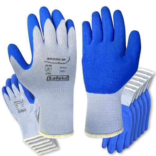Latex Palm Coated Safety Work Glove, Crinkled Grip, 10-Gauge Heavy Duty Protection for Maximum Durability 12 Pair Pack