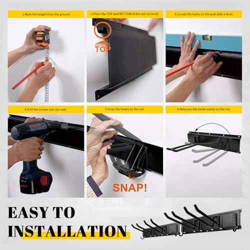 Heavy Duty Wall Mount Tool Organizer Rack, 48" Garage Storage Shelf w/Adjustable 16 Metal Hooks, 440lbs Capacity - Hanging Rake, Broom, Mop, Shovel, Snowboard, Yard Tools, Ideal Men's Gift