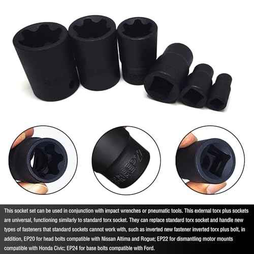 19Pcs External Torx Plus Socket Set 6 Point EP Socket Compatible with Tesla, 1/2¡± 3/8¡± 1/4'' Drive Female External E-Torx Plus Socket, High Deformation Prevention Puller Tool