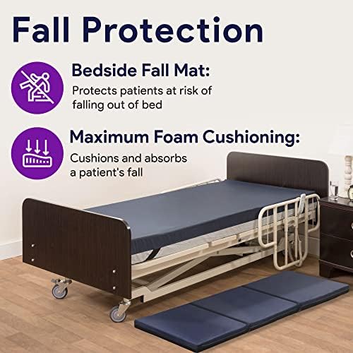Foam Fall Mat for Elderly - Thick Tri-Fold Fall Prevention for Seniors - High-Density Impact-Resistant Safety Floor Mat - Aids The Bed of Elderly and Handicapped Patients - 24” x 66” x 3”