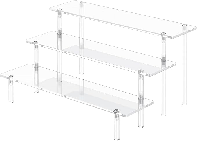 3 Tier Acrylic Display Risers, Large Perfume Organizer Stand, Clear Cupcake Stand Holder, Display Shelves for Figurines, Dessert Shelf for Party, Risers Display Stand for Decoration (1 Pack)