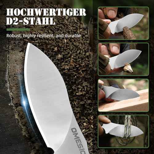 Omesio Neck Knife, Full Tang EDC Knife Necklace for Men, 5.82" Fixed Blade with Kydex SHeath and Clip, Nessmuk Blade Small D2 Steel G10 Handle for Outdoor, Survival, Camping