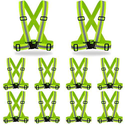 DUSKCOVE 10 Pack Hi Vis Safety Vests - Adjustable Bright Neon Color High Visibility Reflective Safety Straps Gear for Traffic Control, Running, Cycling