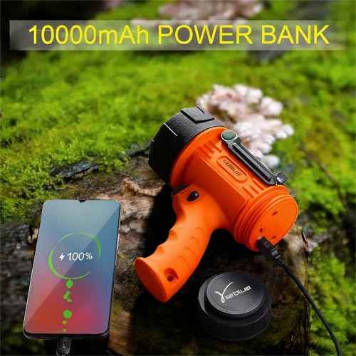YIERBLUE Rechargeable Spotlight,Handheld Rechargeable Flashlight 200,000 Lumens LED, IP67 Waterproof 12 Hours Running for Boating, Camping, Hunting