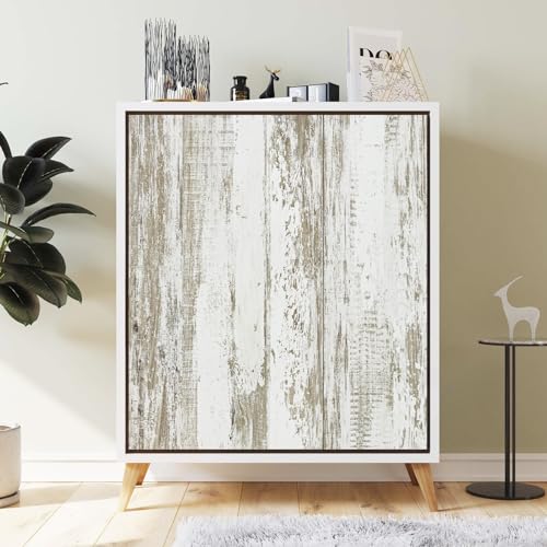 WENMER White and Brown Rustic Wood Grain Wallpaper, 17.3" x 118", 14.1 sq.ft. Peel and Stick, Waterproof, Multi-Surface Use