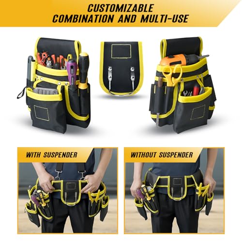 Tool Belts for Men with Suspenders - Magnetic Tool Pouch 26 Pockets Heavy Duty Work Belts - Detachable Adjustable Tool belt Pouch Bag for Electrician, Carpenter, Construction