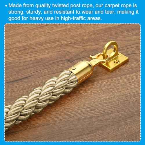 PATIKIL Stanchion Rope, 2 Pack 1.5m/5Ft Barrier Rope Twisted Post Ropes with Snap Hooks for Posts Stands Queue Divider Crowd Control of Hotel, Golden Hook, Champagne Gold Rope