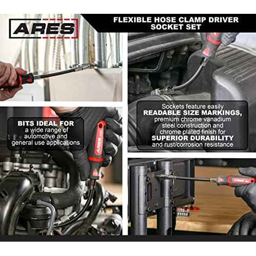 ARES 51021 ? 20-Piece Multipurpose Flexible Screwdriver Set ? 90 Degree Flex Shaft ? Phillips, Slotted, and Tamper Torx Bits and 1/4-Inch Drive Sockets
