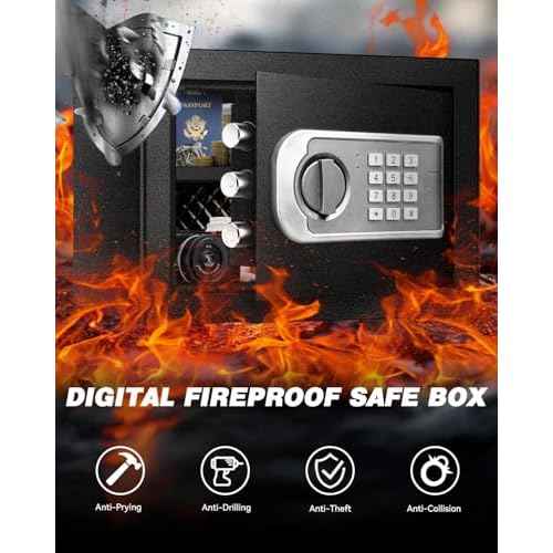 Small Safe Box for Home - 1.0 CuFt Mountable Cabinet with Motion Light & Dual Alarm, Digital Keypad & Override Key, Removable Shelf - Compact Black Safe for Cash, Jewelry, and Documents