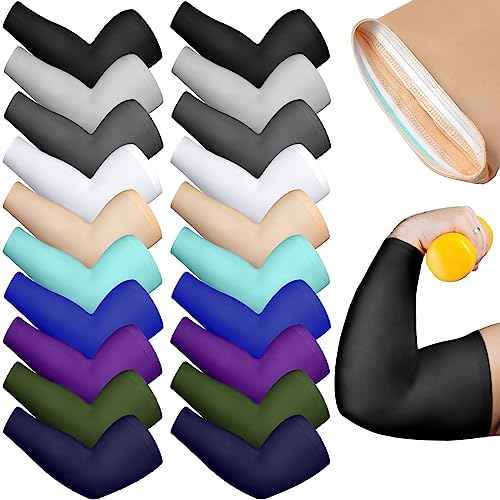 10 Pairs Plus Size Arm Sleeves UV Sun Protection Sleeves Cooling Ice Silk Arm Oversized Tattoo Sleeve Covers for Women Men, 10 Colors