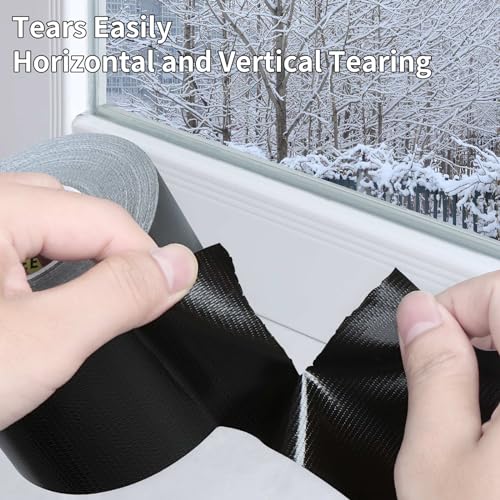 Duct Tape Heavy Duty Single Sided, Strong Adhesive High Strength, Waterproof Mesh Tape for Indoor and Outdoor Repairing Sealing Bonding, Easy Use Hand Tearable, 3.15 Inch x 33 Feet, Black