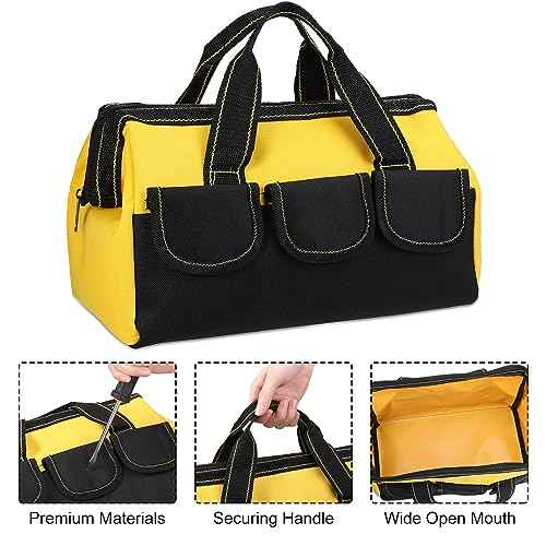 Sanwuta 9 Pcs Tool Bag for Men 3 Heavy Duty Wide Mouth Tool Bags and 6 Small Waterproof Pouch Tote for Electrician Carpenter Mechanic Father's Day Christmas Gifts(13 Inch,Blue Red Yellow)