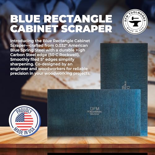 Rectangle Card Scraper - Precision Cabinet Multi-use Scraper for Woodworking, Wood Fine Finishers, Glue Scraper, Quality Handcrafted Card Shaping Tool - Made in USA, 1 Quantity - Blue