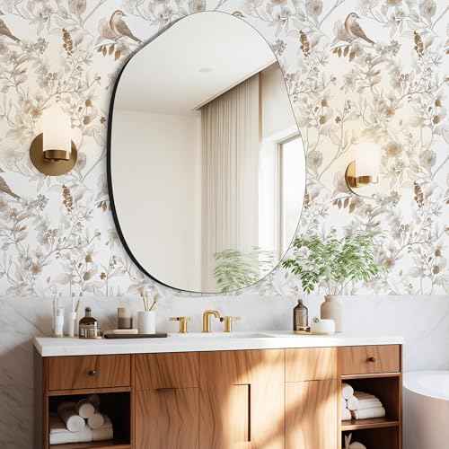 Hopepak Peel and Stick Wallpaper 17.3''x78.7'' Brown Floral Bird Wall Paper Self Adhesive Removable Contact Paper Waterproof Vinyl Roll for Bedroom Bathroom Decor