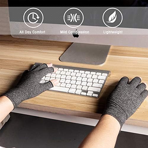 2 Pairs Arthritis Compression Gloves for Women Men, Fingerless Breathable & Moisture Wicking Compression Gloves for Relieving Carpal Tunnel Aches, Rheumatoid Pains, Joint Swell