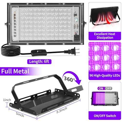 100W Black Lights with Switch+Plug, IP66 Waterproof, LED Blacklight Flood Light for Glow Party, Halloween, Bedroom, Fluorescent Poster, Body Paint, 4 Pack