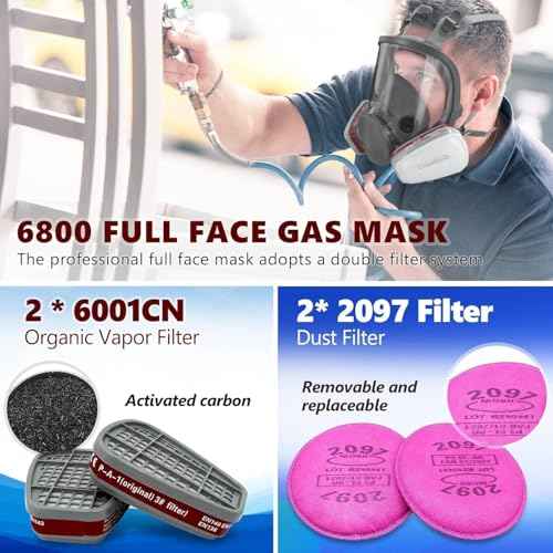 2 Set 6800 Full Face Gas Mask - Anti-fog, Dust-proof Respirator with 2097 & 6001CN Filters Protection for Painting, Chemicals, Polishing, Welding