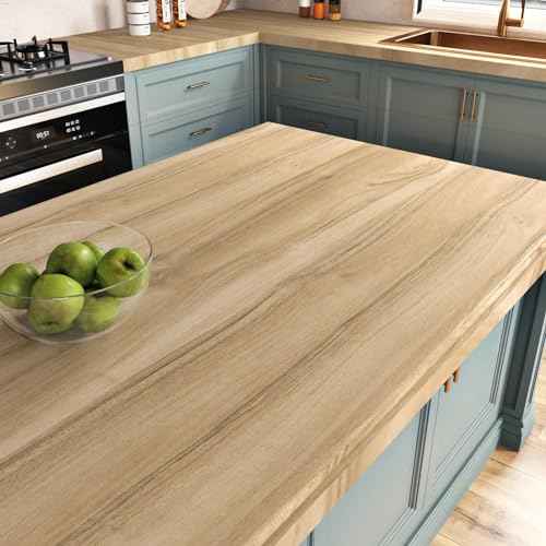 Wallercity Light Brown Wooden Wallpaper Peel and Stick Oak Wood Contact Paper for Countertops Removable Peel and Stick Wallpaper Waterproof Vinyl Wood Grain Contact Paper for Cabinet Desk 15.8x78.7 IN