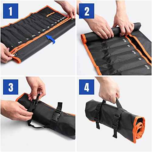 YOOFAN Wrench Roll Up Pouch ? Wrench Organizer Bag with Handle, Wrench Holder for Hanging (17+1 SAE)