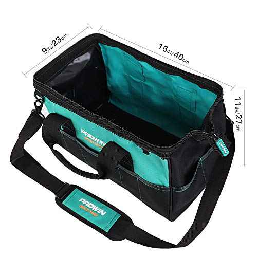 Prowin 16-inch Wide Mouth Tool Bag Multi-pocket Tool Organizer with Adjustable Shoulder Strap, Tool Tote Bag for Men