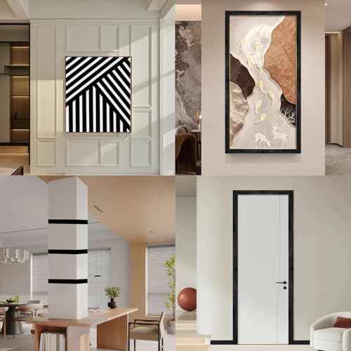 seonta Black Mirror Border Peel and Stick 4inch x 32.8ft Wood Grain Repair Tape Self Adhesive Removable Repair Wallpaper Frame for Tables, Chairs, Doors, Windows, Floors