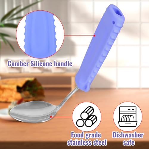 Adaptive Utensils,Curved Angled Spoon and Fork Set,for Tremors Parkinsons Limited or Elderly,Lightweight Cutlery with Non-Slip Easy Grip Handles