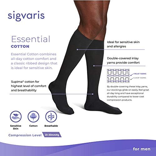 SIGVARIS Men’s Essential Cotton 230 Closed Toe Calf-High Socks 20-30mmHg