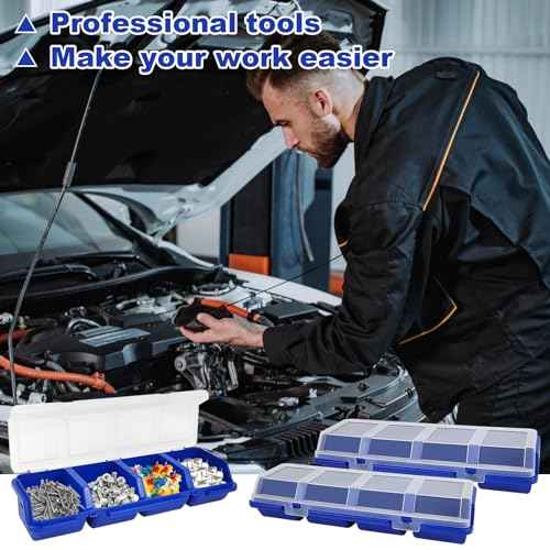 6Pcs Screw Organizers Storage Bins with Lids, Plastic Stackable Hardware Organizer Box for Garage Nails Craft Tool Organizing, Tool Cart Cabinet Workbench Drawers with Compartment Bolt Organizer, Blue