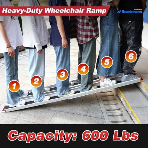 Ruedamann Portable Wheelchair Ramp, 7FT Adjustable Aluminum Ramp for Home, 600lbs Capacity,Telescoping Non-Skid Surface Wheel Chair Ramp for Home, Stairs, Steps