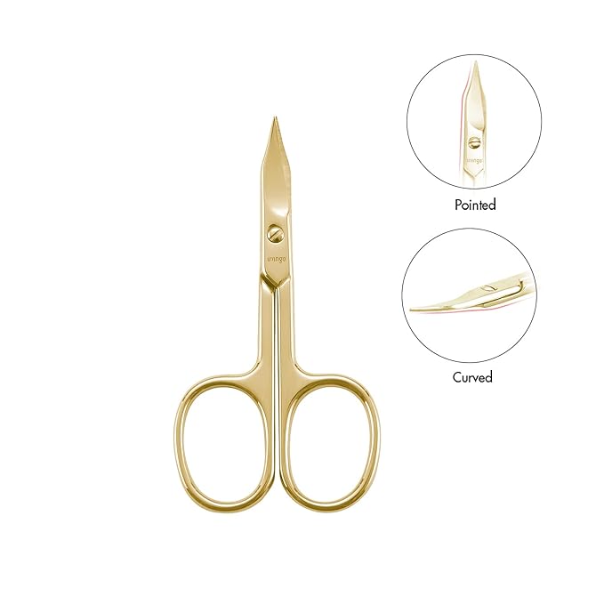 LIVINGO Sharp Curved Nail Cuticle Scissors, Premium Stainless Steel Blade for Manicure Pedicure Fingernail Toenail Beauty Grooming Cutter with Case, 3.5" Gold