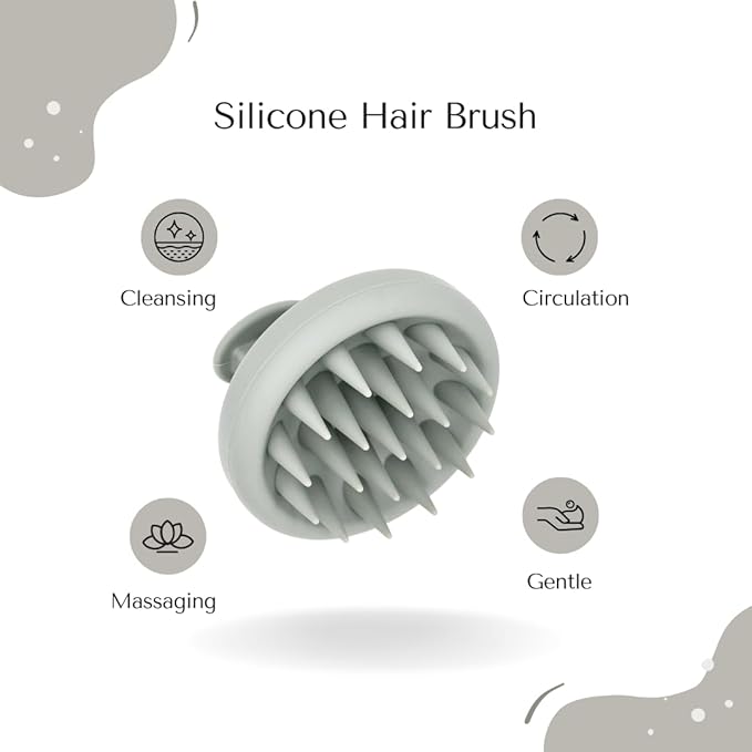 Organic To Green - Silicone Hair Brush (Gray) Soft Silicone Bristles to Remove Dandruff, Waterproof Hair Scrubber for Both Wet Dry Hair, Suitable for Men & Women